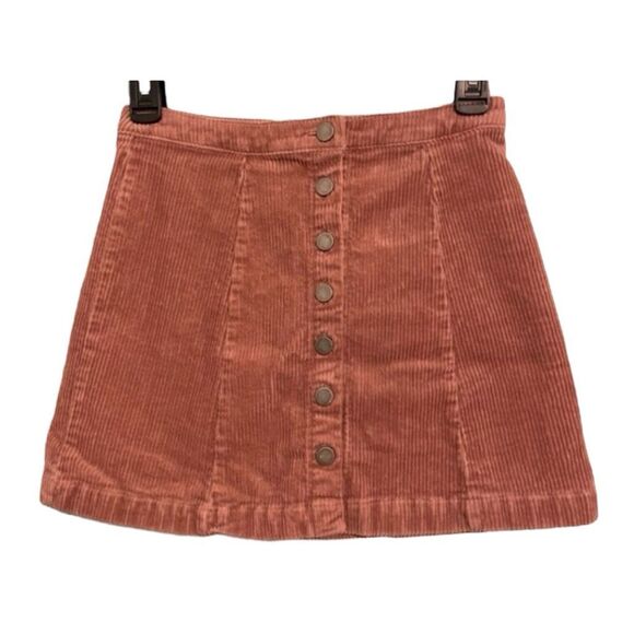 Forever 21 Corduroy Button Front Mini Skirt Pink Peach Knit A-Line S - Picture 3 of 6